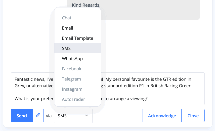 Customer Omni-Channel Communication - SMS, WhatsApp, Instagram, Facebook Messenger, AutoTrader, Telegram, Email DealerDesk - Customer Omni-Channel Communication - SMS, WhatsApp, Instagram, Facebook Messenger, AutoTrader, Telegram, Email